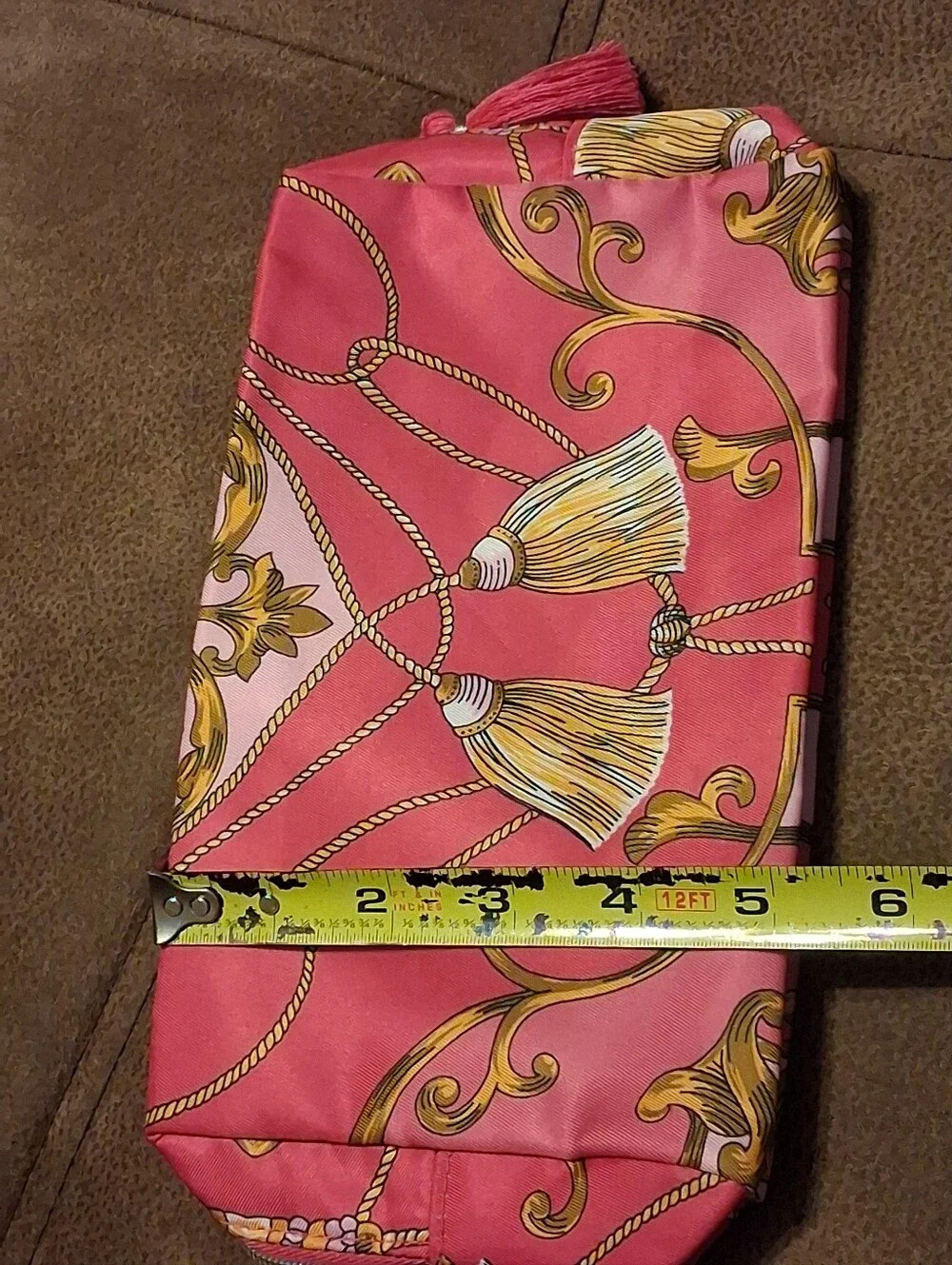 Estee Lauder Pink And Gold Tassel-Accent Printed Cosmetic Pouch